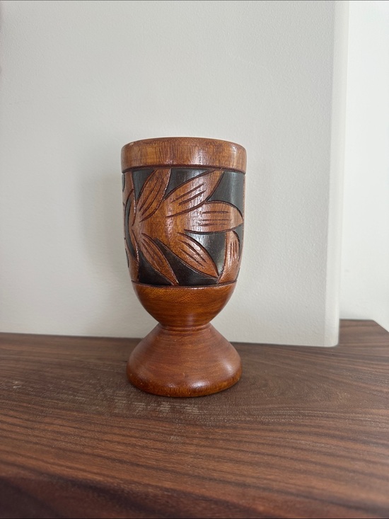Other - Vintage Carved Wooden Pedestal Vase - Brown